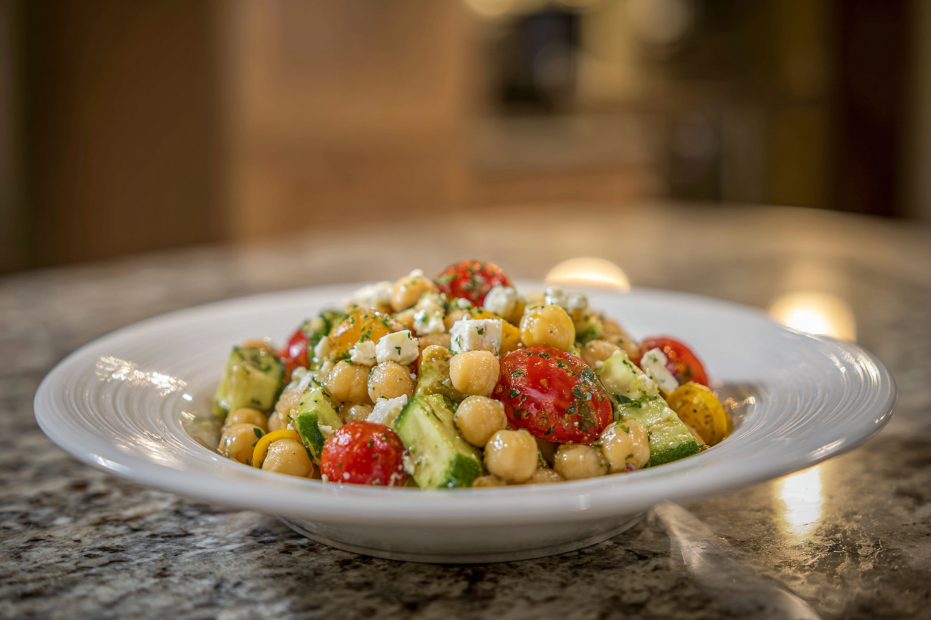 Mediterranean Chickpea Salad with Creamy Avocado & Tangy Feta