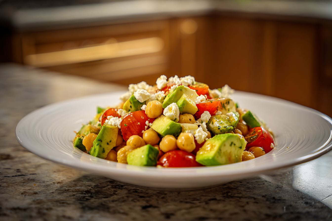 Mediterranean Chickpea Salad with Creamy Avocado & Tangy Feta