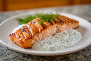 Flaky Grilled Salmon with Creamy Tzatziki