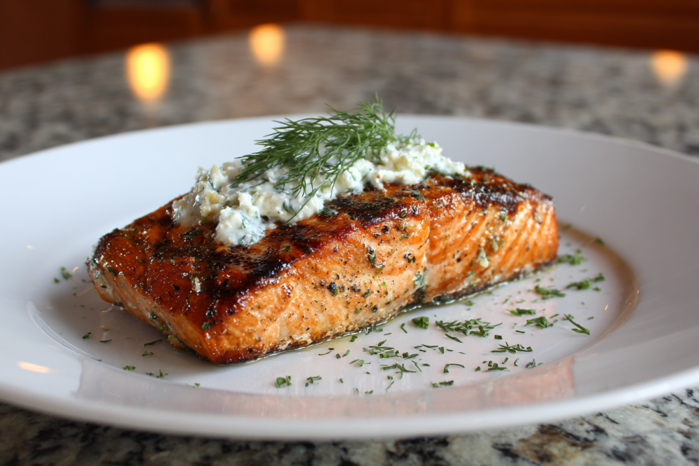 Mediterranean Magic: Flaky Grilled Salmon with Creamy Tzatziki