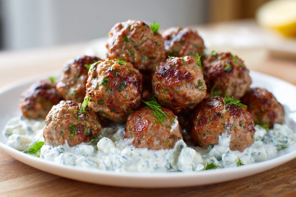 Mediterranean Marvel: Juicy Greek Turkey Meatballs with Zesty Tzatziki