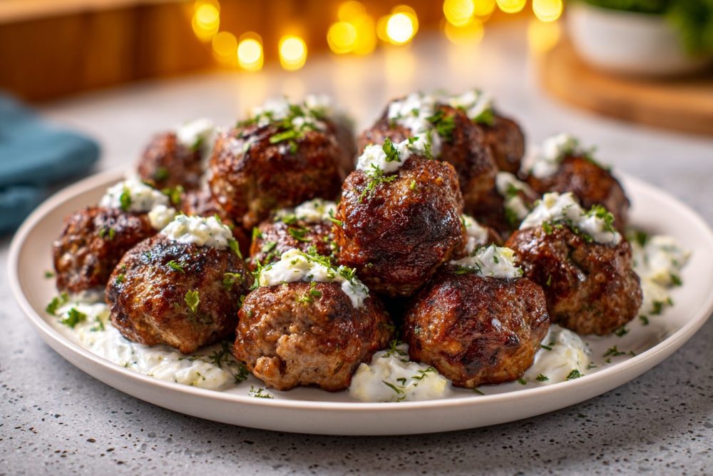 Mediterranean Marvel: Juicy Greek Turkey Meatballs with Zesty Tzatziki