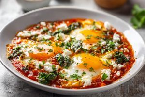 Mediterranean Morning Magic: Israeli Shakshuka with Feta & Spinach