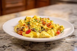 Mediterranean Mornings: Fluffy Scrambled Eggs with Sun-Kissed Veggies & Aromatic Herbs