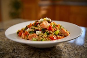Mediterranean Salmon Grain Bowls with Zesty Feta Dressing