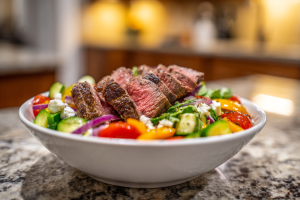 Mediterranean Steak Bowls with Lemon-Herb Dressing