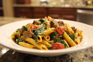 One-Pan Cajun Sausage, Spinach, and Tomato Pasta