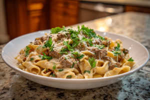 One-Pan Creamy Cheesy Beef Pasta Skillet