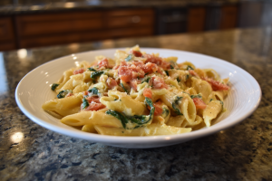 One-Pan Creamy Spinach Tomato Pasta