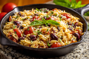 One-Pan Greek Orzo with Feta & Olives