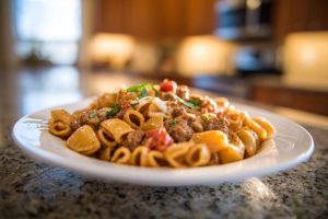 One-Pan Skillet Pasta with Beef & Cheese