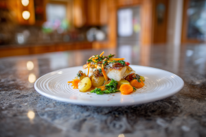 Pan-Seared White Fish with Roasted Potatoes and Carrots