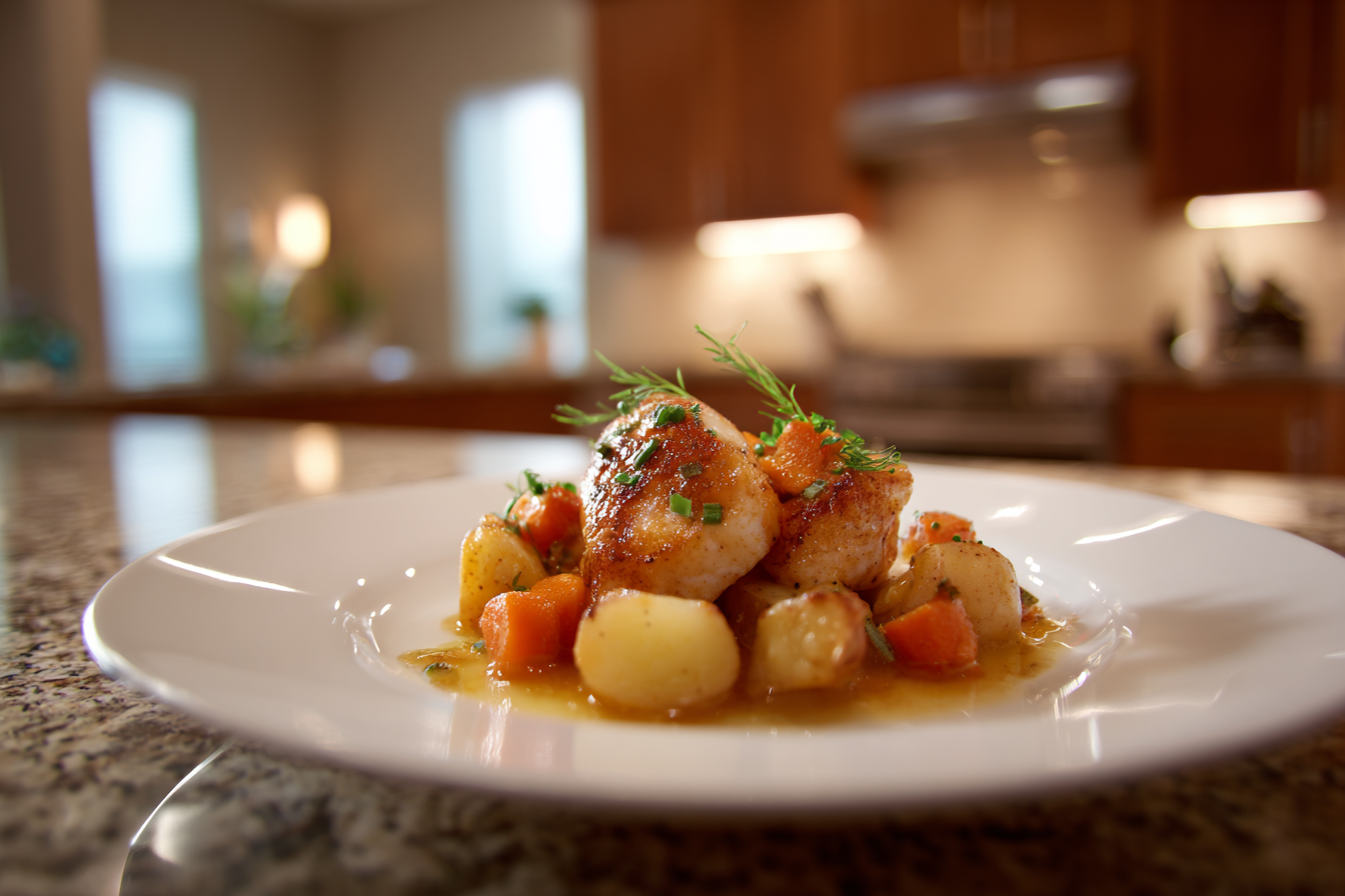 Pan-Seared White Fish with Roasted Potatoes and Carrots