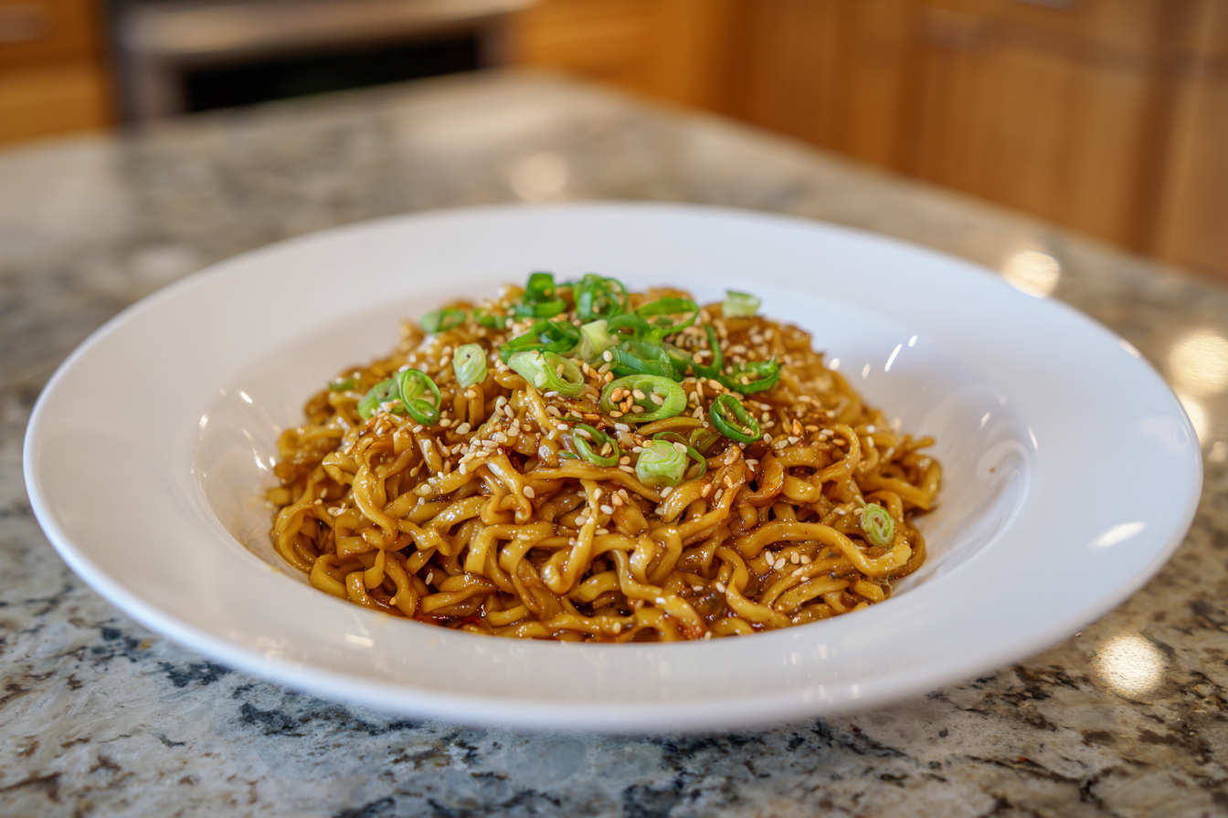 Quick & Creamy Vegan Ramen Noodles with Sesame-Scallion Crunch