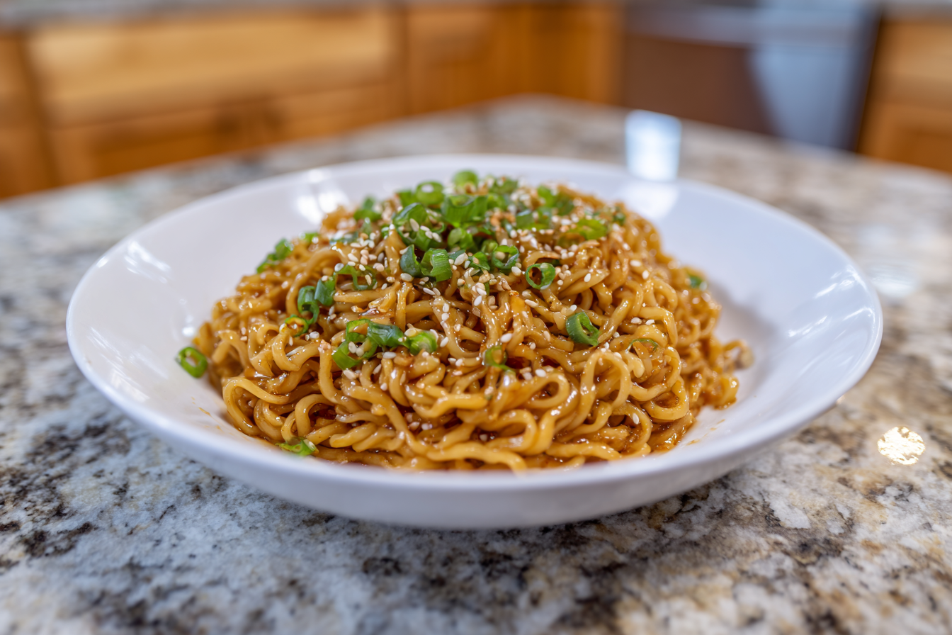 Quick & Creamy Vegan Ramen Noodles with Sesame-Scallion Crunch