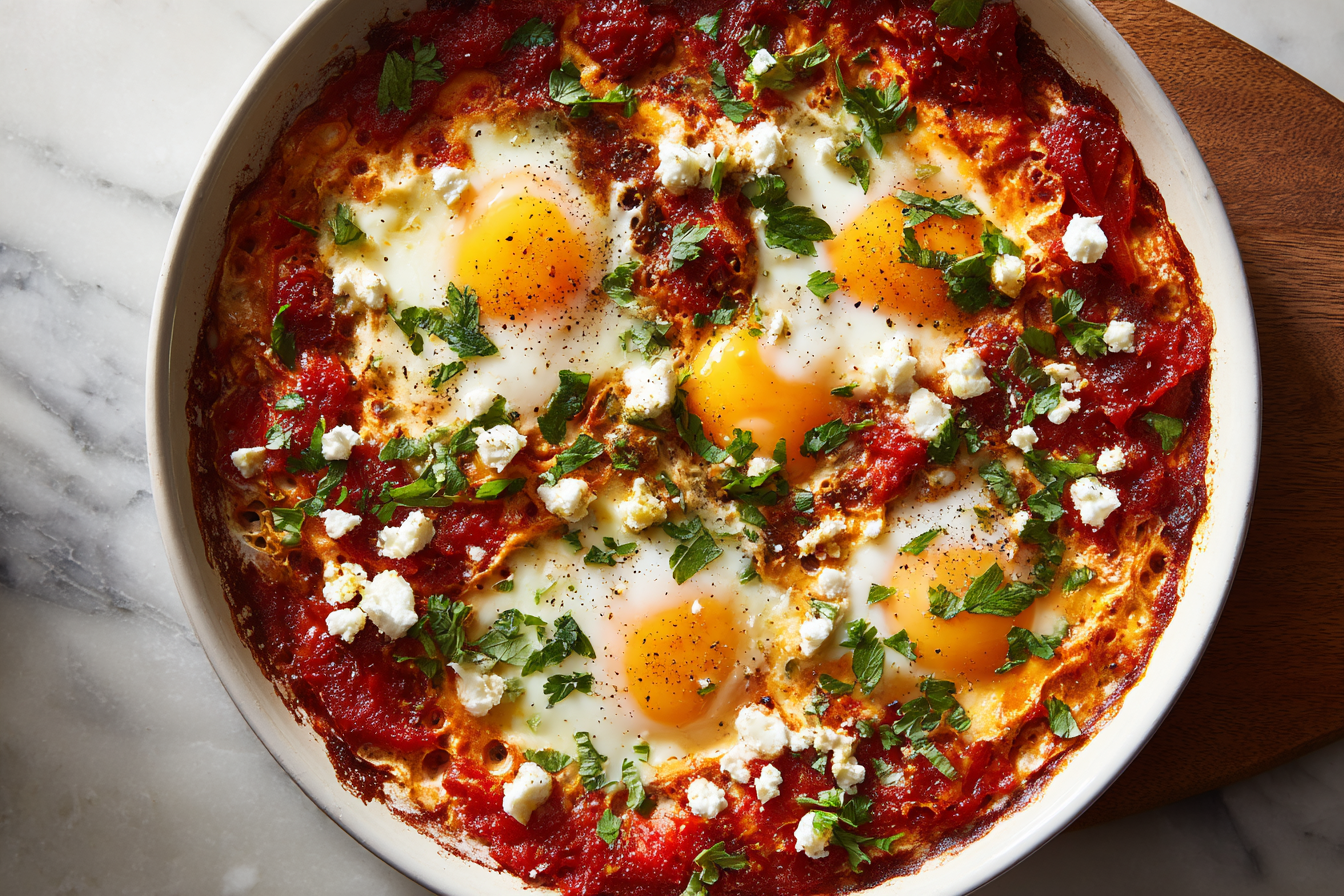 Quick & Easy Shakshuka Skillet: Eggs, Tomato, & Cheese Recipe