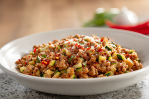 Zucchini and Ground Turkey Skillet with Parmesan and Red Pepper Flakes