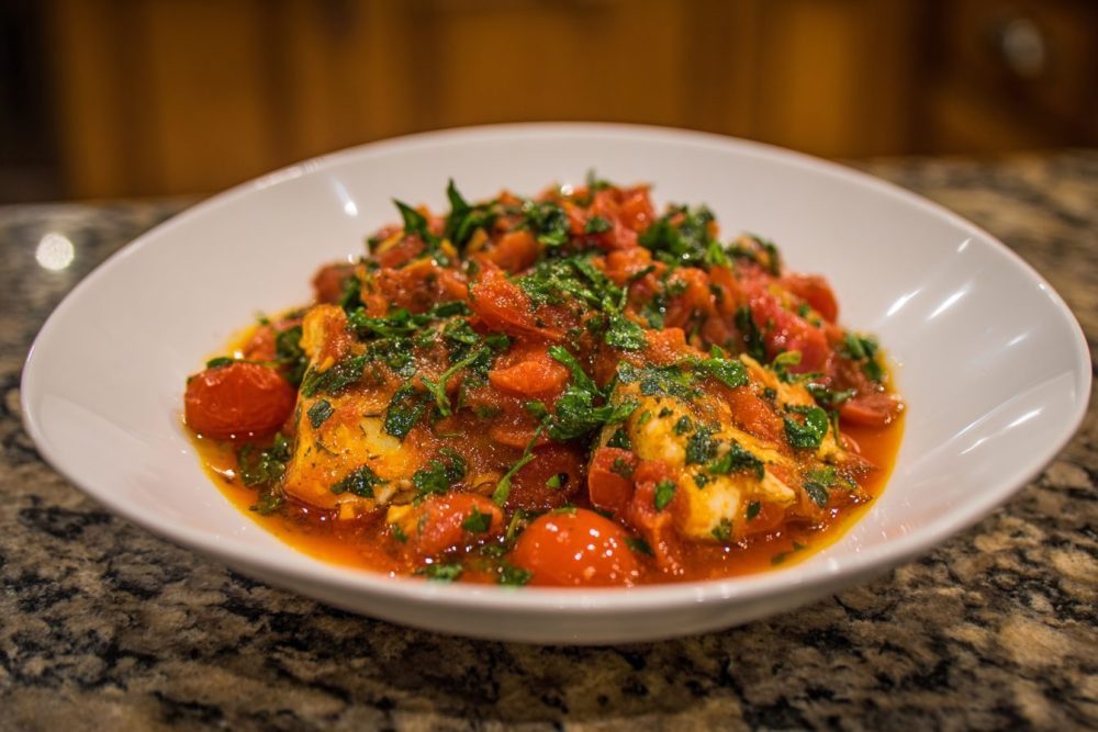 Quick & Zesty Mediterranean Cod: Flaky Fish in a Vibrant Tomato-Basil Sauce