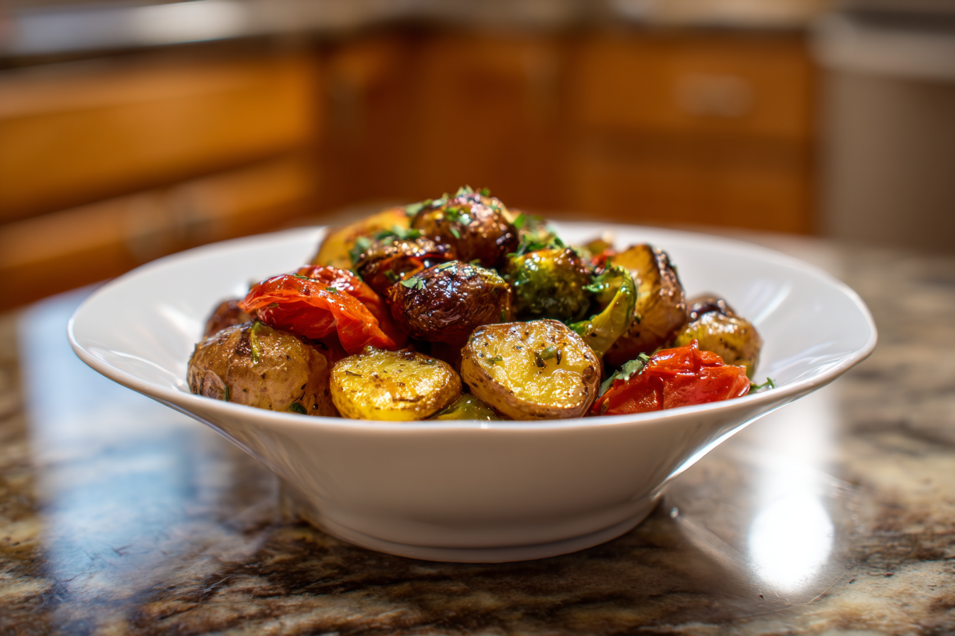Roast Perfection: Garlic Herb Roasted Potatoes, Carrots, and Broccoli Recipe
