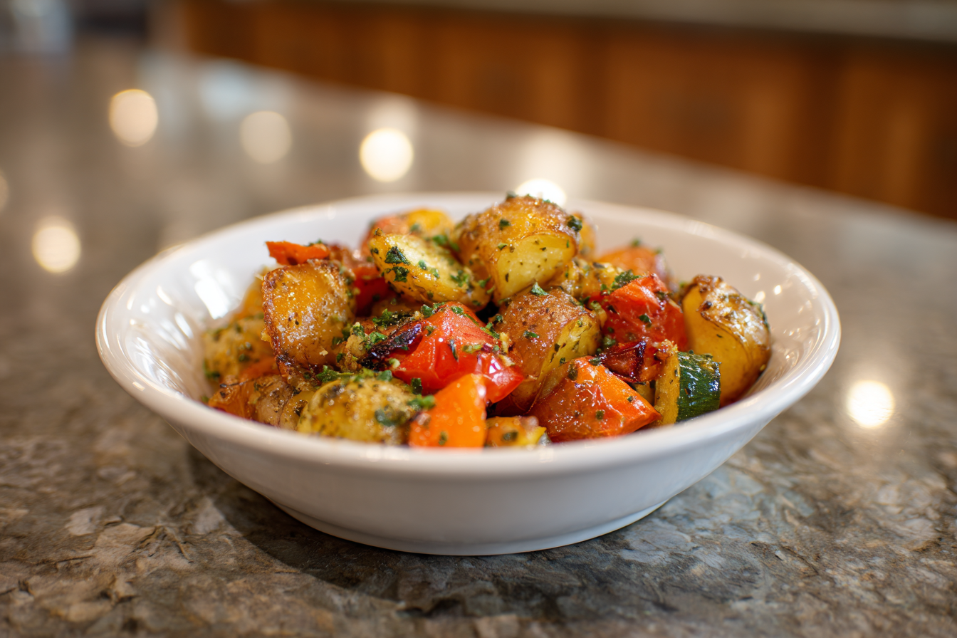 Roast Perfection: Garlic Herb Roasted Potatoes, Carrots, and Broccoli Recipe