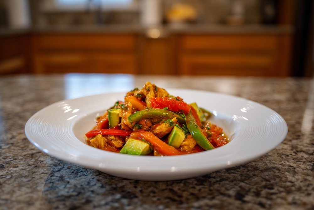 Sizzling Chicken Fajita Skillet with Sweet Peppers & Creamy Avocado