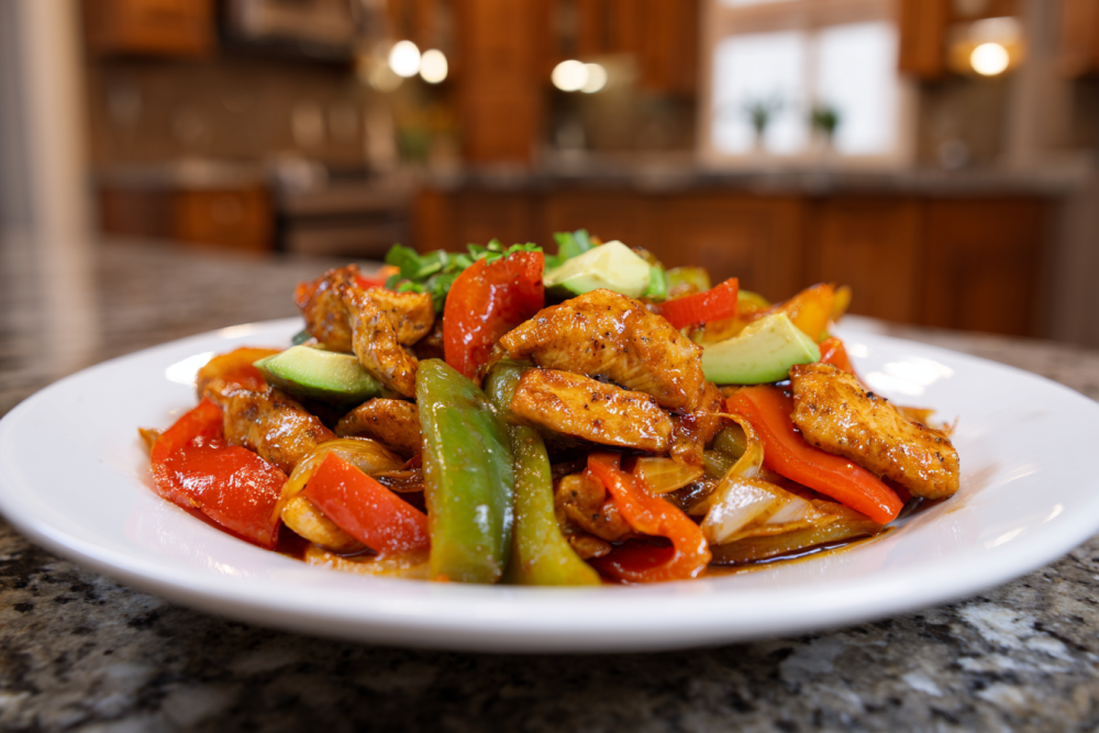 Sizzling Chicken Fajita Skillet with Sweet Peppers & Creamy Avocado
