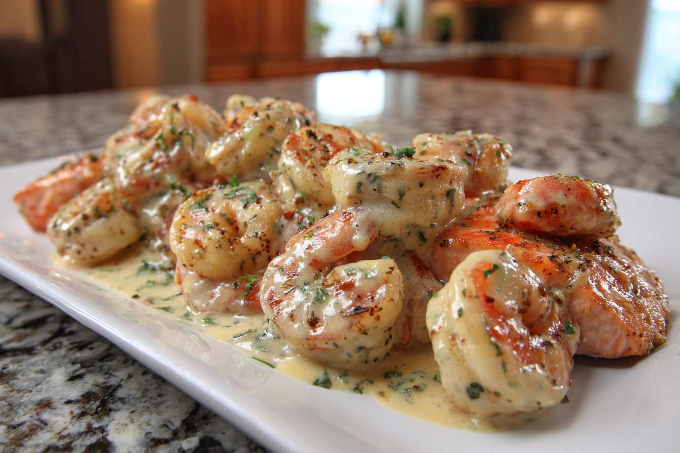 Southern Comfort Seafood Skillet: Cajun Salmon and Shrimp with Creamy Garlic Sauce