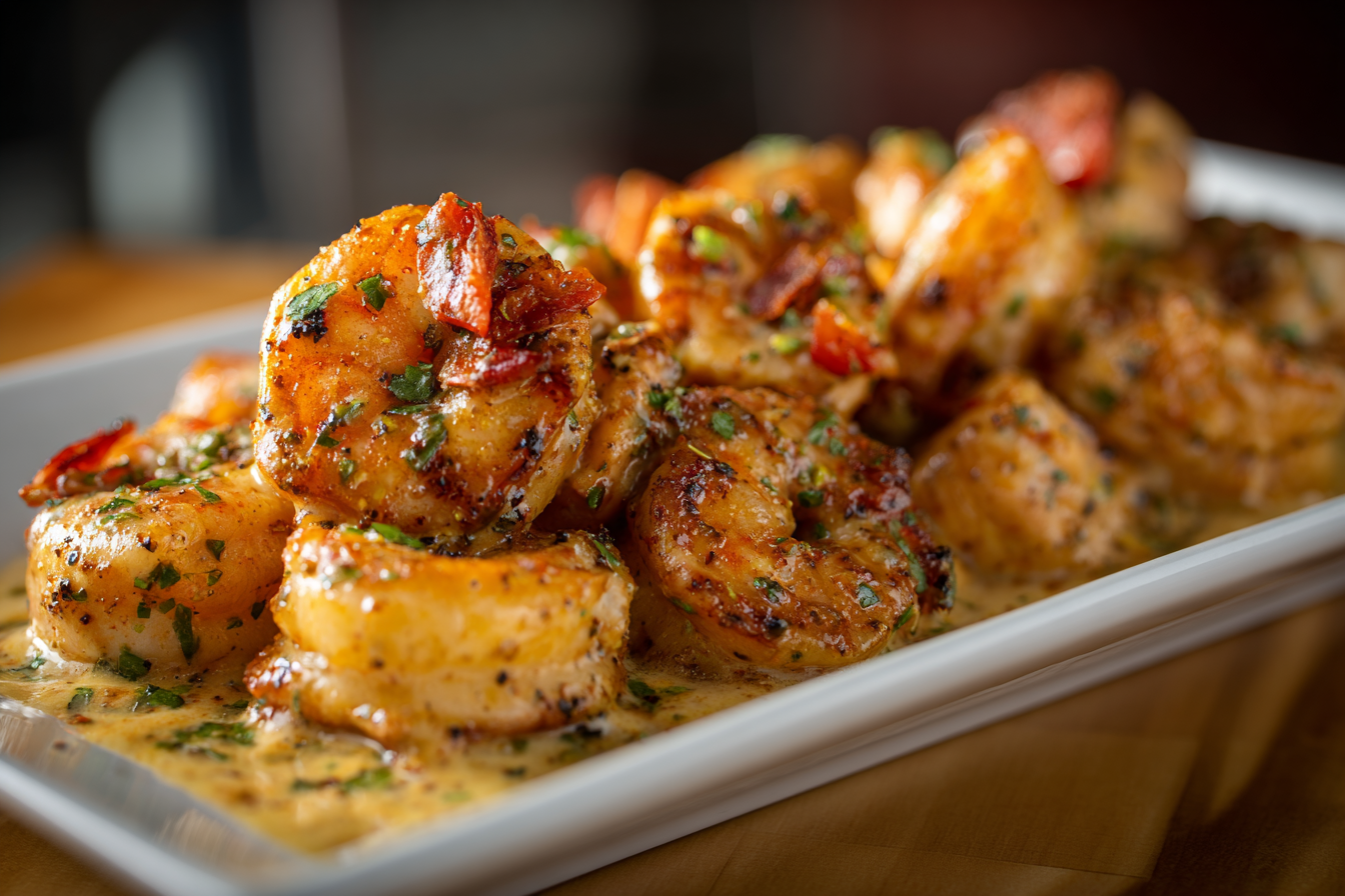 Southern Comfort Seafood Skillet: Cajun Salmon and Shrimp with Creamy Garlic Sauce