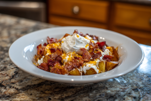 Spicy Beef & Potato Taco Bowls with Cool Sour Cream Drizzle