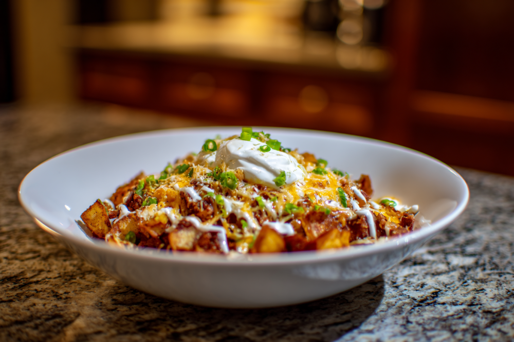 Spicy Beef & Potato Taco Bowls with Cool Sour Cream Drizzle