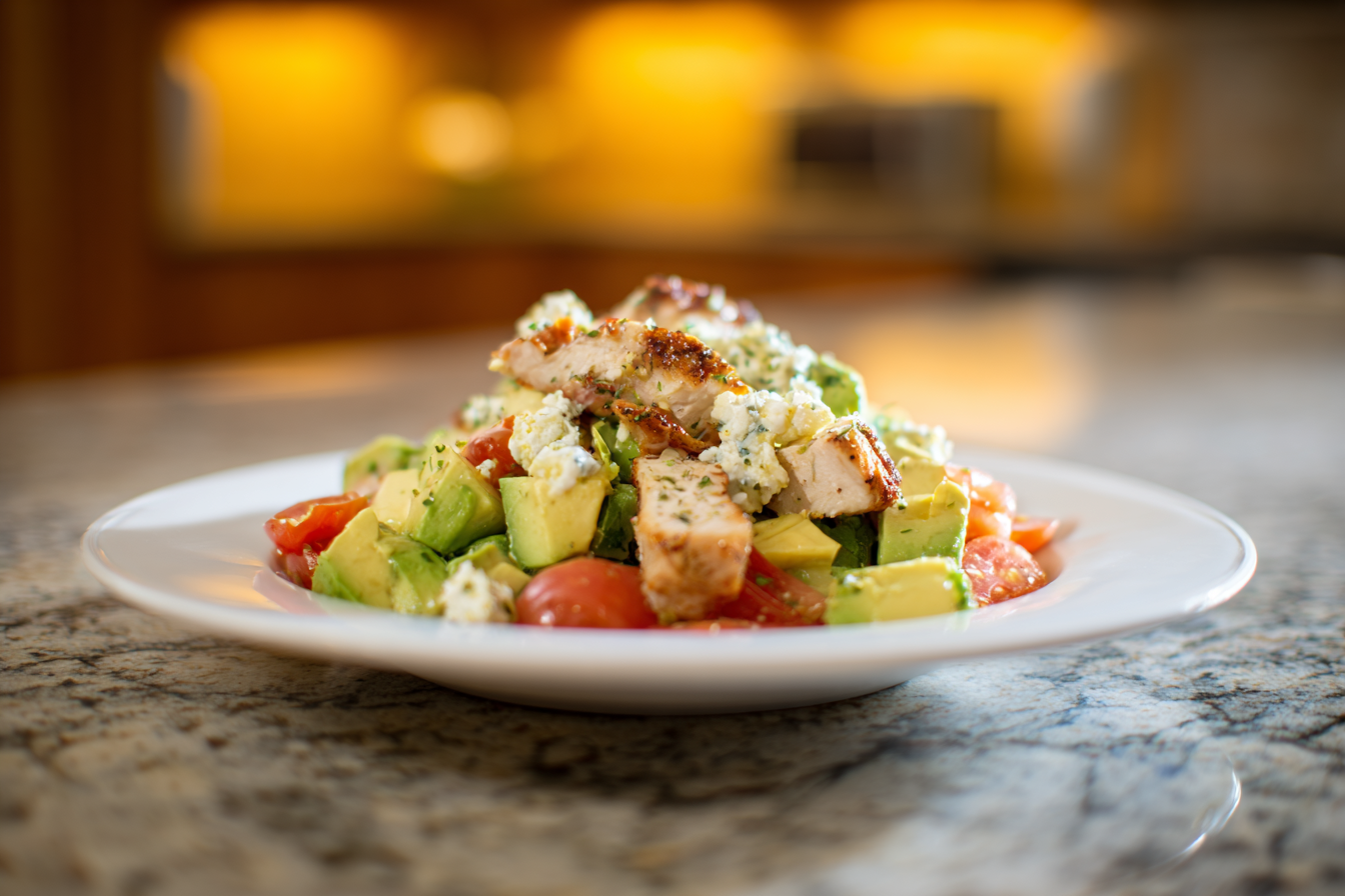 Summery Grilled Chicken Avocado Salad with Creamy Guacamole Dressing