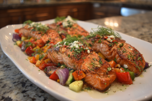 Summery Grilled Salmon with Vibrant Garden Vegetables