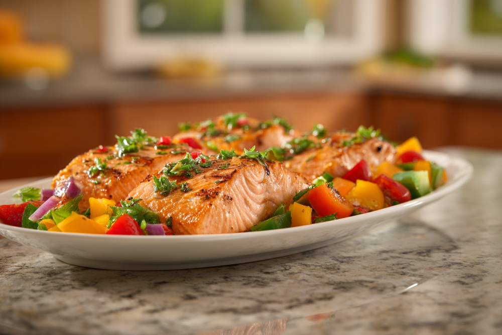 Summery Grilled Salmon with Vibrant Garden Vegetables