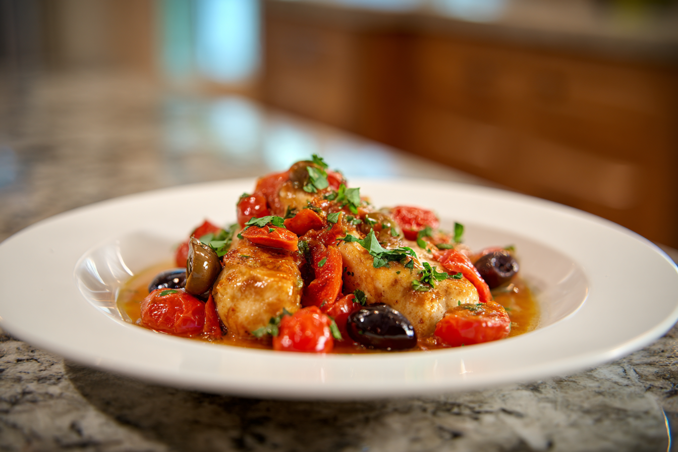 Sun-Kissed Mediterranean Baked Fish with Juicy Tomatoes & Briny Olives