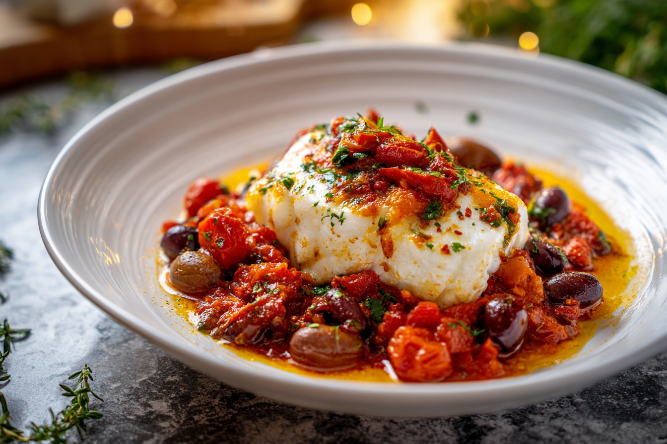 Sun-Kissed Mediterranean Baked Fish with Juicy Tomatoes & Briny Olives