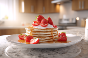 Fluffy Buttermilk Pancakes with Fresh Strawberries