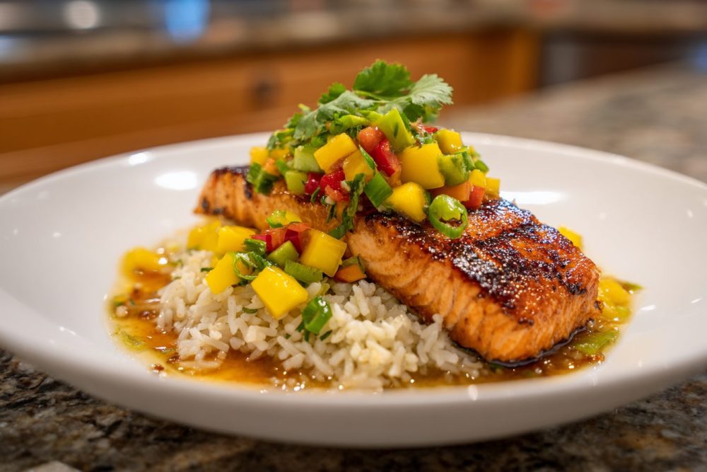 Tropical Grilled Salmon with Zesty Lime Marinade and Creamy Coconut Rice