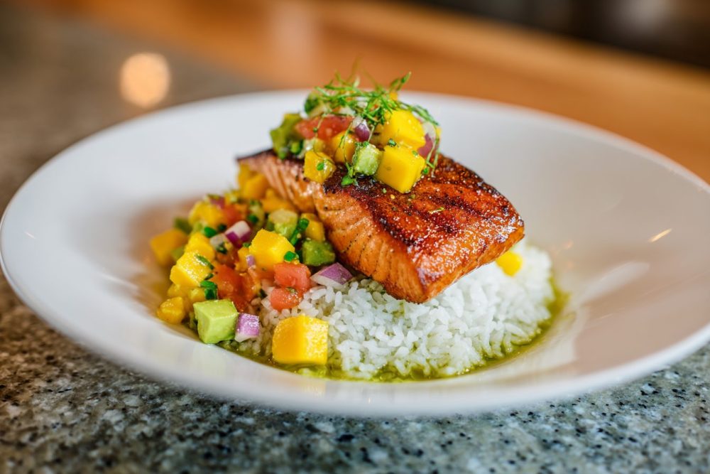 Tropical Grilled Salmon with Zesty Lime Marinade and Creamy Coconut Rice
