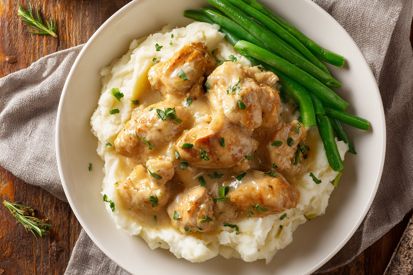 Ultimate Creamy Garlic Chicken with Dreamy Mashed Potatoes and Green Beans