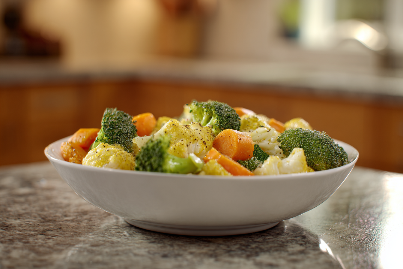 Vibrant Veggie Power Bowl: A Wholesome Broccoli, Cauliflower, and Carrot Medley
