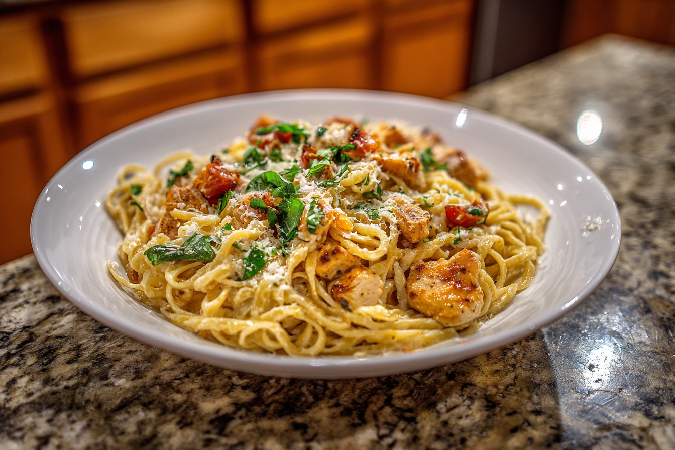 Wholesome Comfort: Creamy Greek Yogurt Garlic Parmesan Pasta with Chicken