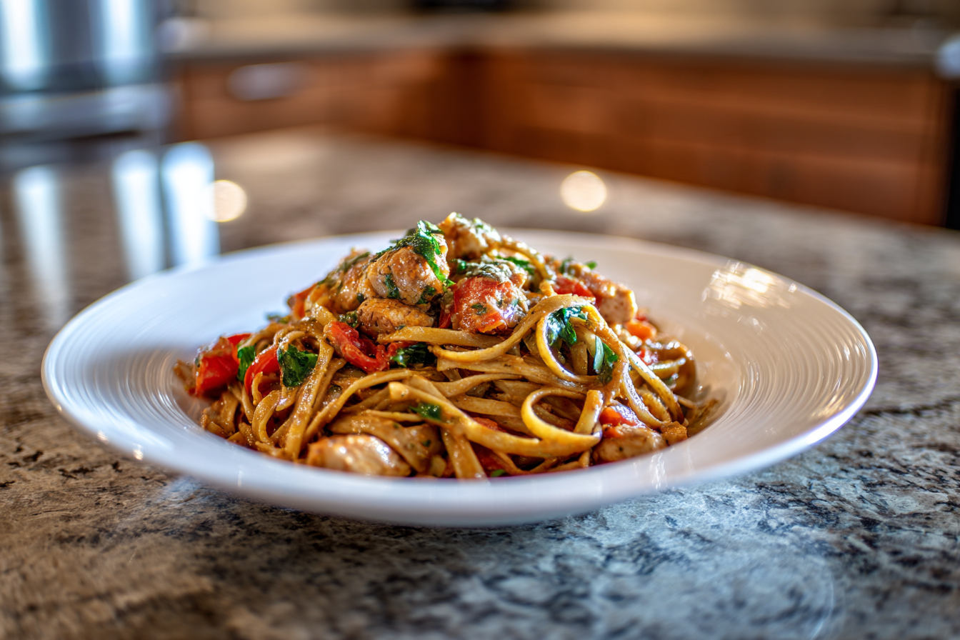 Wholesome Comfort: Creamy Greek Yogurt Garlic Parmesan Pasta with Chicken