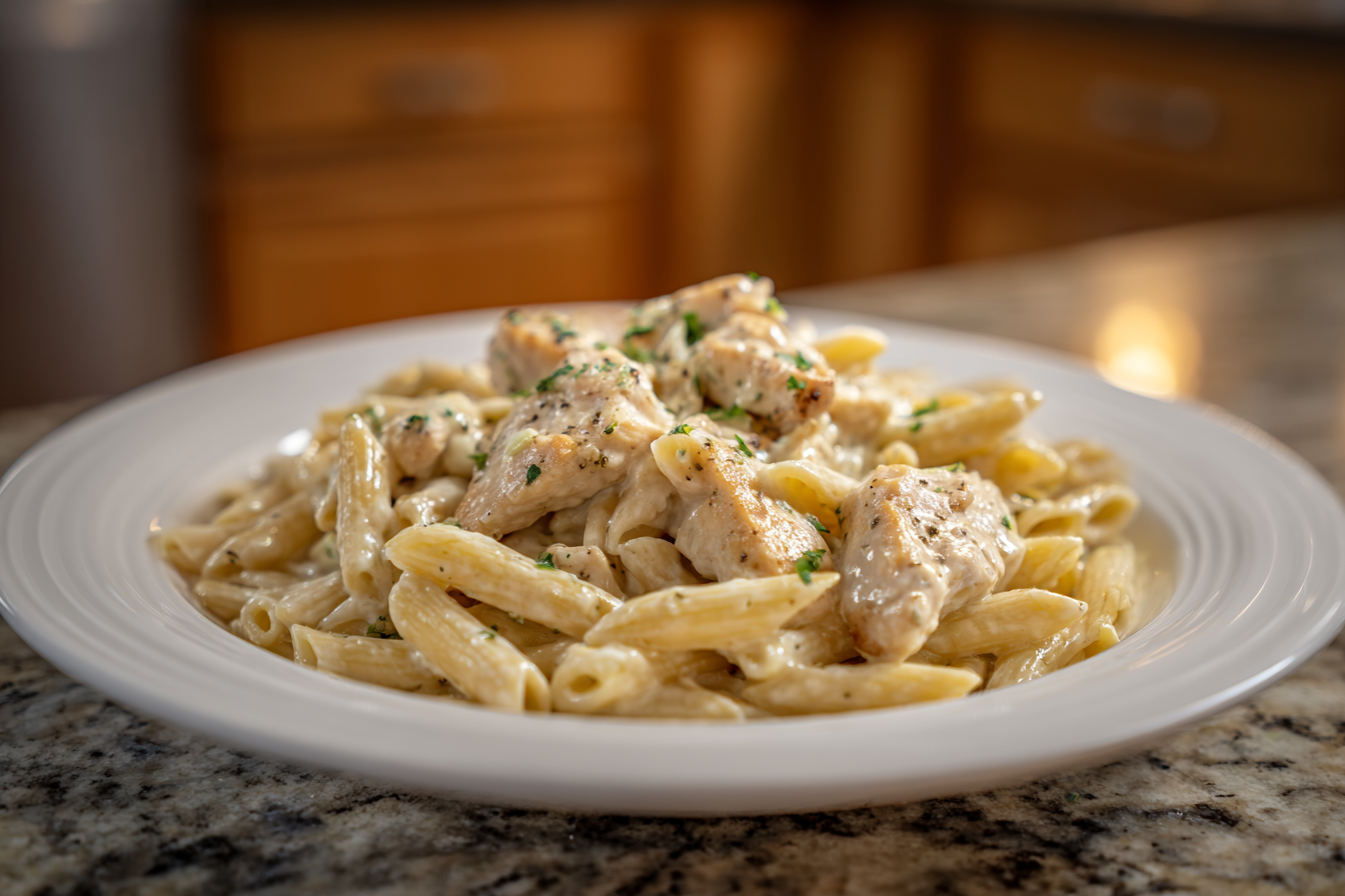 Wholesome Comfort: Creamy Greek Yogurt Garlic Parmesan Pasta with Chicken