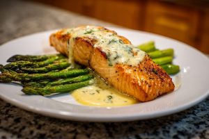 Zesty Lemon Garlic Salmon with Grilled Asparagus