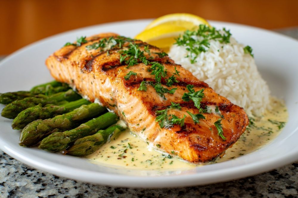 Zesty Lemon-Herb Grilled Salmon with Tender Asparagus Spears