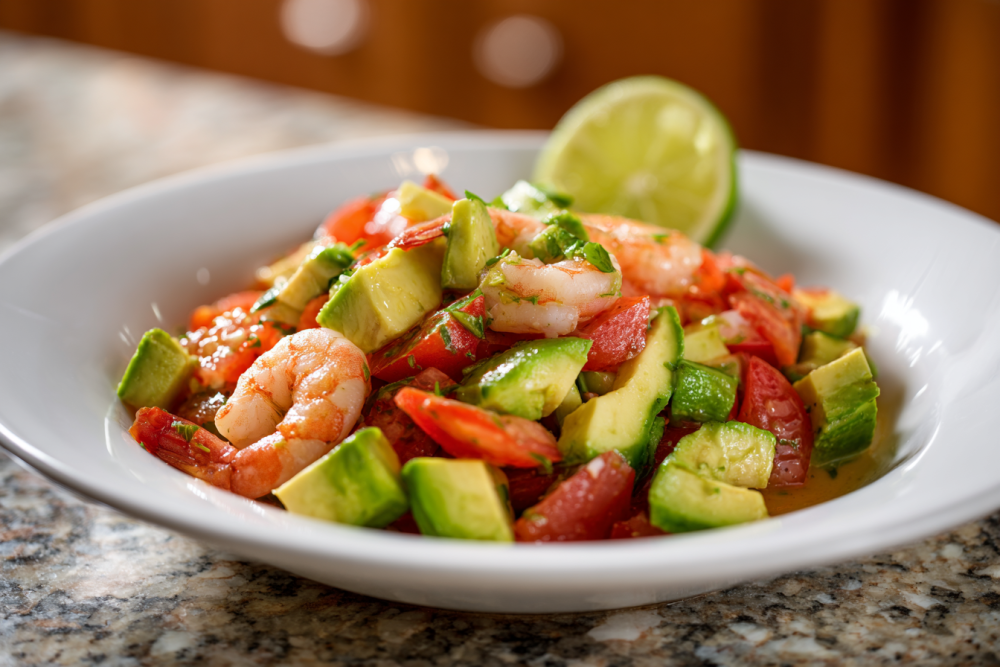 Zesty Shrimp, Avocado, and Tomato Salad with Lime Dressing