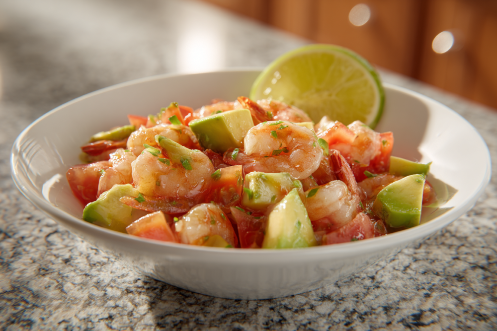 Zesty Shrimp, Avocado, and Tomato Salad with Lime Dressing