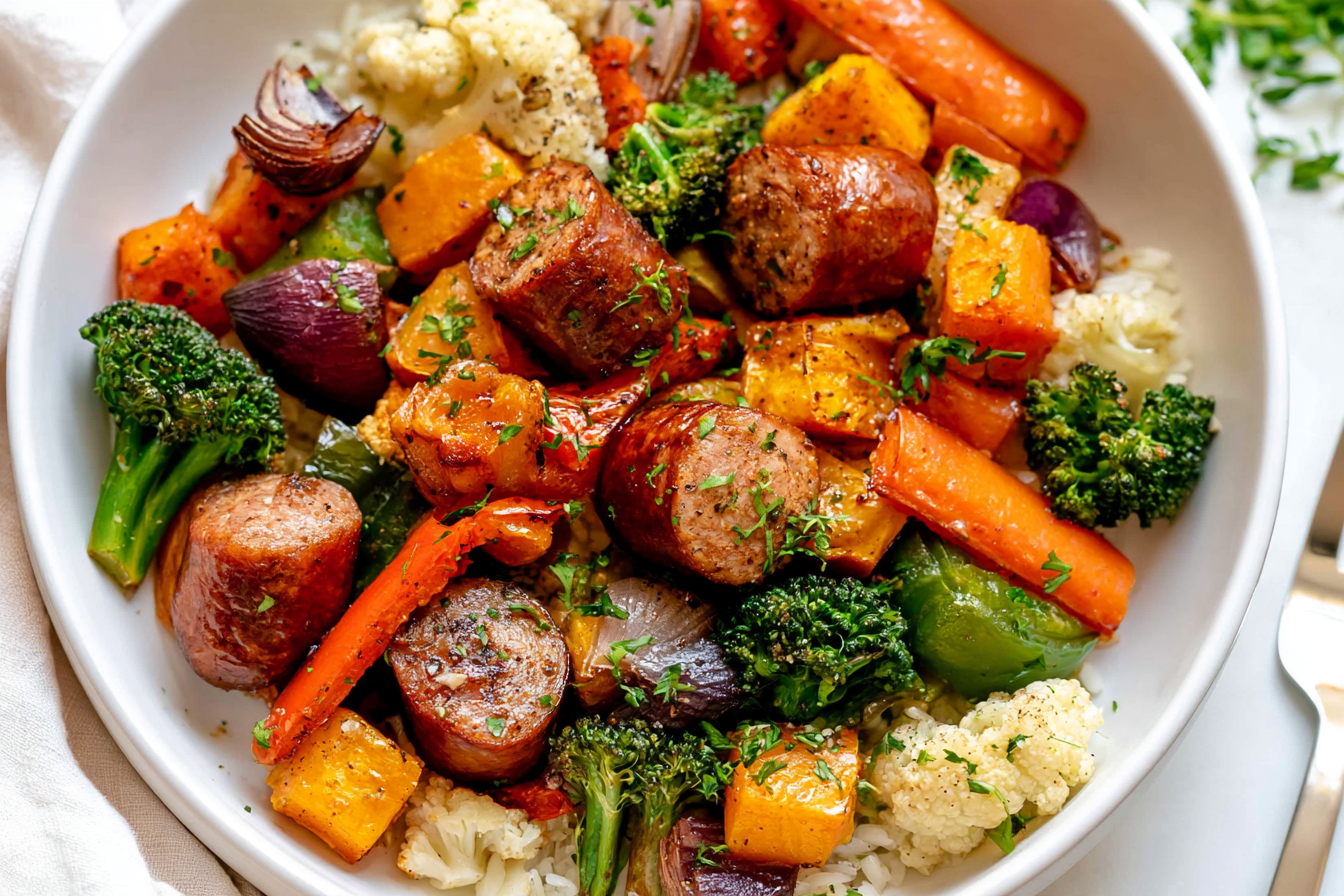 Air Fryer Chicken Sausage and Veggies (10 Minute Weeknight Dinner)