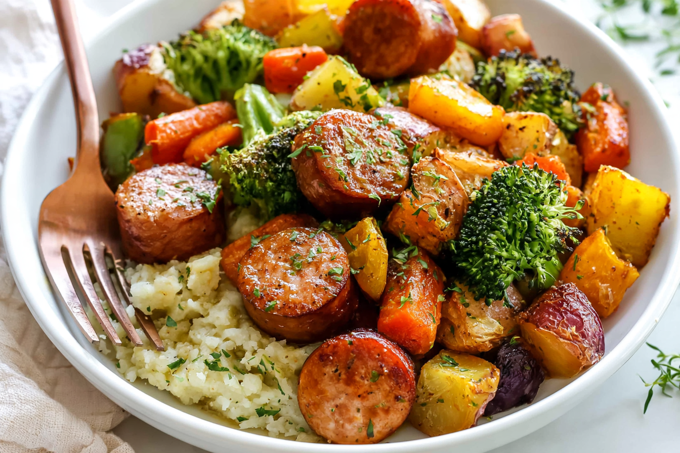 Air Fryer Chicken Sausage and Veggies (10 Minute Weeknight Dinner)