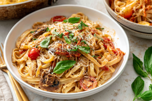 Creamy Garlic Parmesan Pasta with Seared Chicken